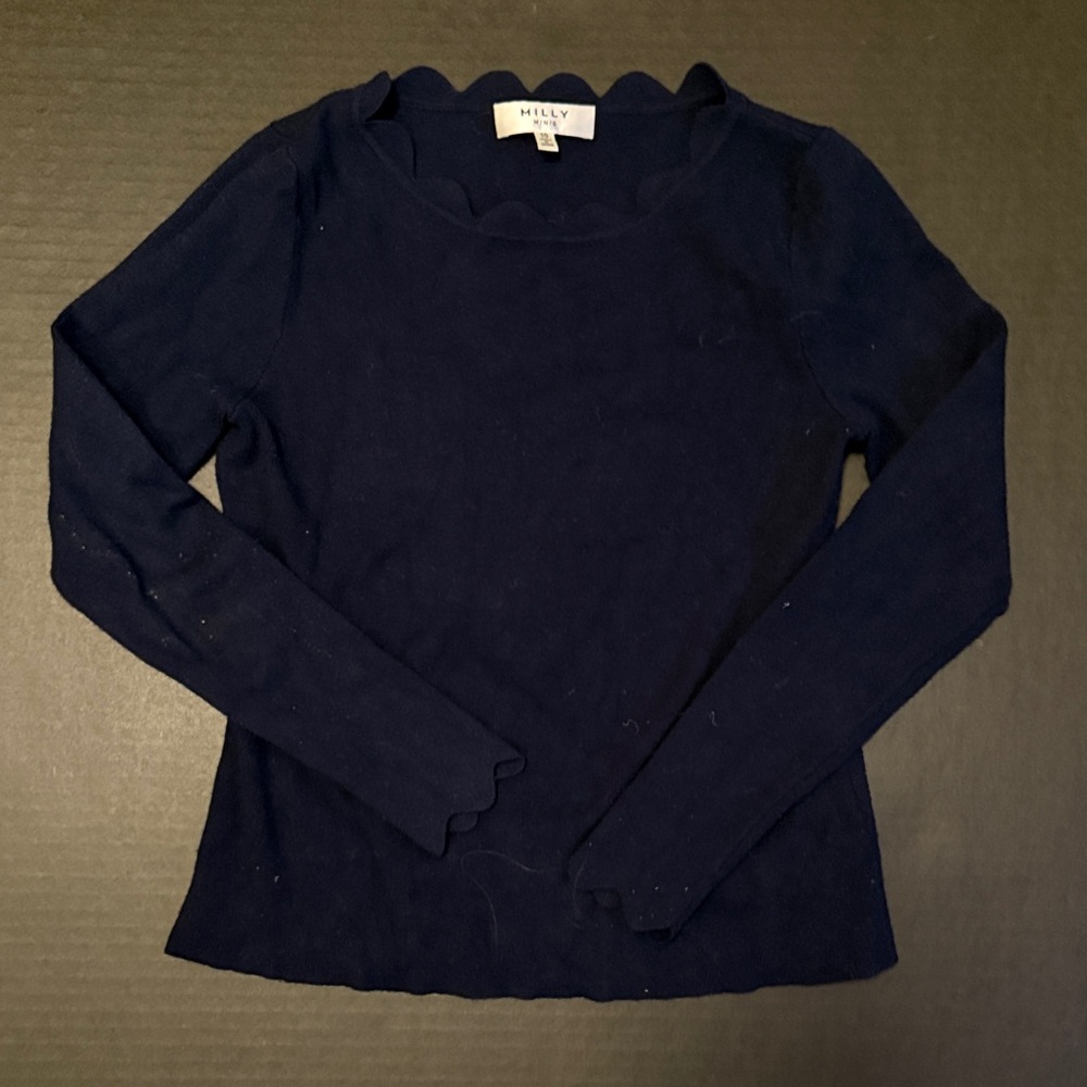 Milly Midnight Blue Scalloped Sweater